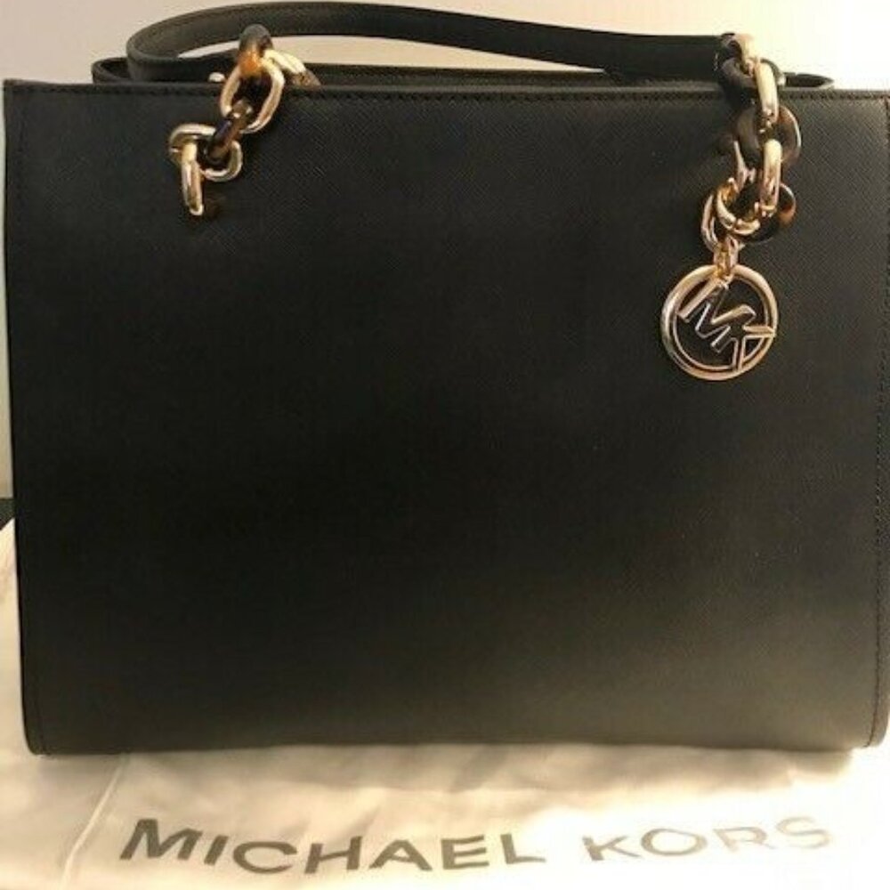 Michael Kors Black Leather Hand Bag For Women